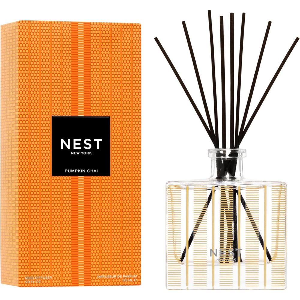 imageNEST New York Reed Diffuser Autumn Plum  59 fl oz  Fragrance for Up to 90 Days  Reusable Refillable Glass Holder  Includes 8 AllNatural Reed Sticks  Flame FreePumpkin Chai