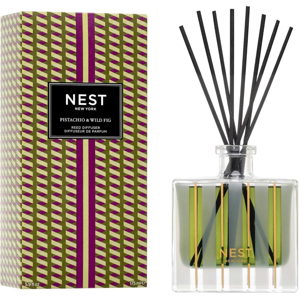 imageNEST New York Reed Diffuser Autumn Plum  59 fl oz  Fragrance for Up to 90 Days  Reusable Refillable Glass Holder  Includes 8 AllNatural Reed Sticks  Flame FreePistachio  Wild Fig