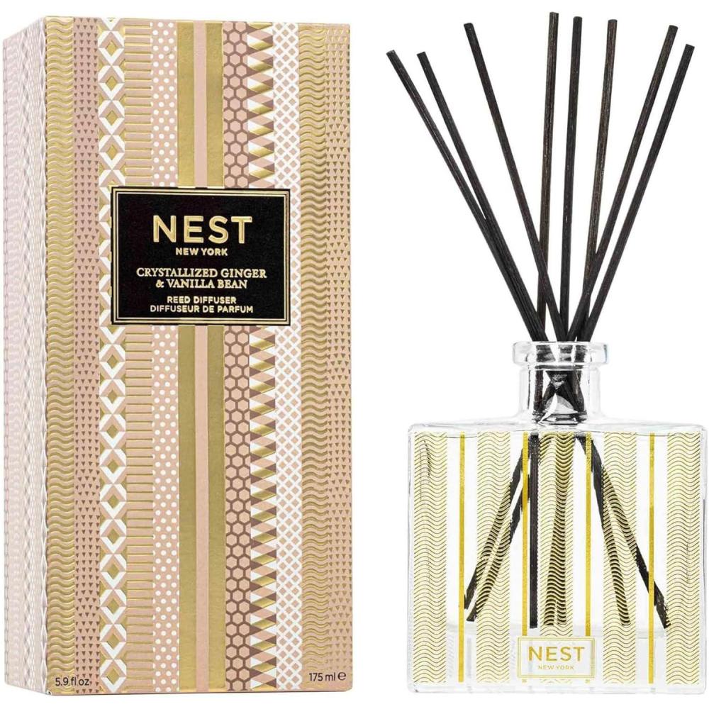 imageNEST New York Reed Diffuser Crystallized Ginger ampamp Vanilla Bean  59 fl oz  Fragrance for Up to 90 Days  Reusable Refillable Glass Holder  Includes 8 AllNatural Reed Sticks  Flame FreeCrystallized Ginger  Van Bean