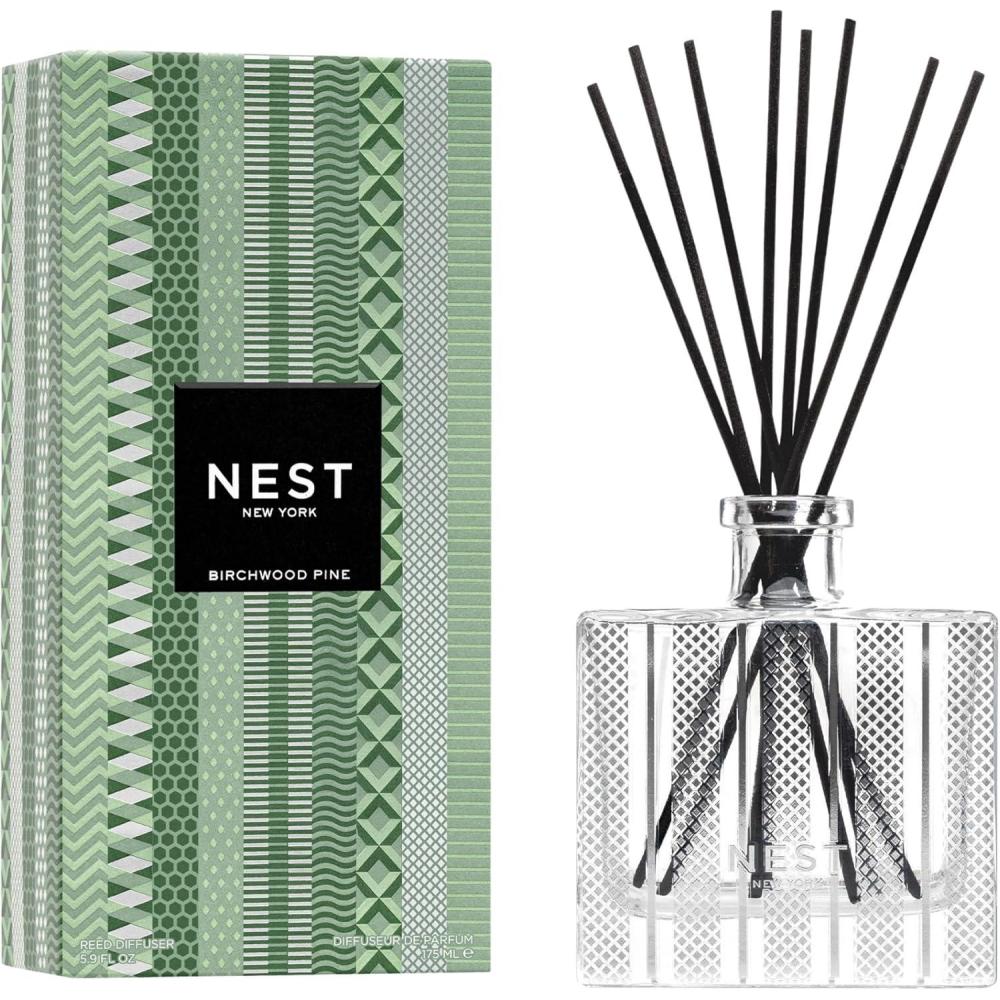imageNEST New York Reed Diffuser Crystallized Ginger ampamp Vanilla Bean  59 fl oz  Fragrance for Up to 90 Days  Reusable Refillable Glass Holder  Includes 8 AllNatural Reed Sticks  Flame FreeBirchwood Pine