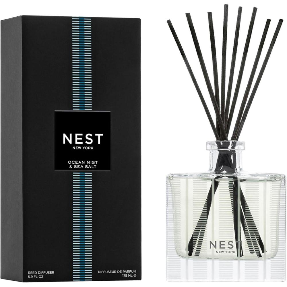 imageNEST New York Reed Diffuser Moroccan Amber  59 fl oz  Fragrance for Up to 90 Days  Reusable Refillable Glass Holder  Includes 8 AllNatural Reed Sticks  Flame FreeOcean Mist  Sea Salt