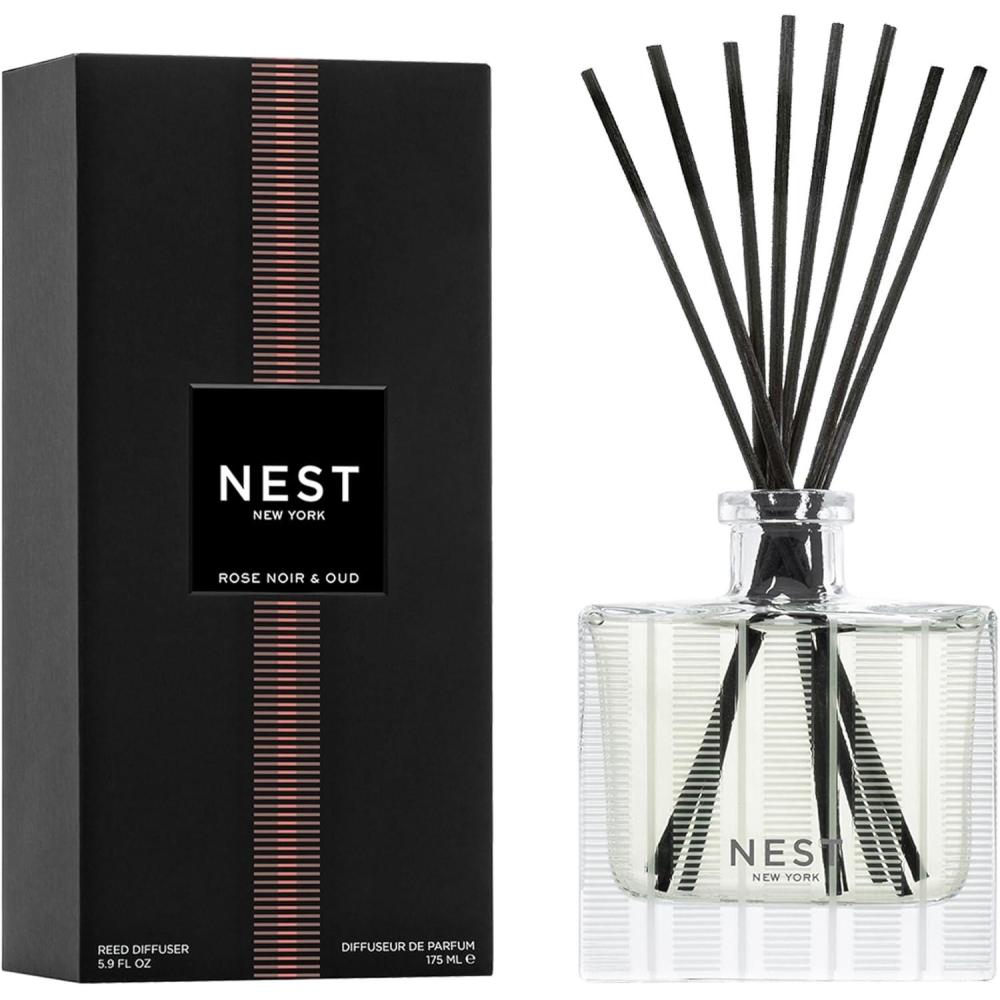 imageNEST New York Reed Diffuser Moroccan Amber  59 fl oz  Fragrance for Up to 90 Days  Reusable Refillable Glass Holder  Includes 8 AllNatural Reed Sticks  Flame FreeRose Noir  Oud