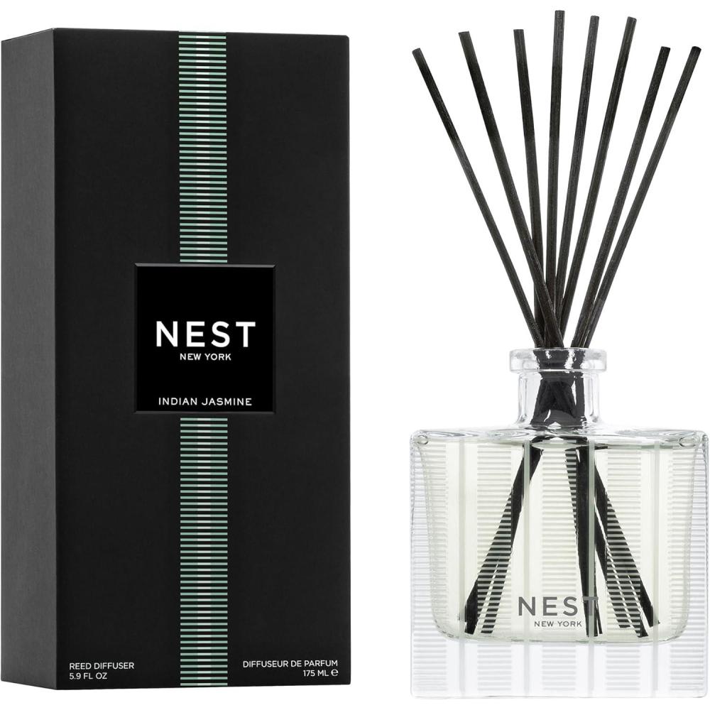 imageNEST New York Reed Diffuser Moroccan Amber  59 fl oz  Fragrance for Up to 90 Days  Reusable Refillable Glass Holder  Includes 8 AllNatural Reed Sticks  Flame FreeIndian Jasmine