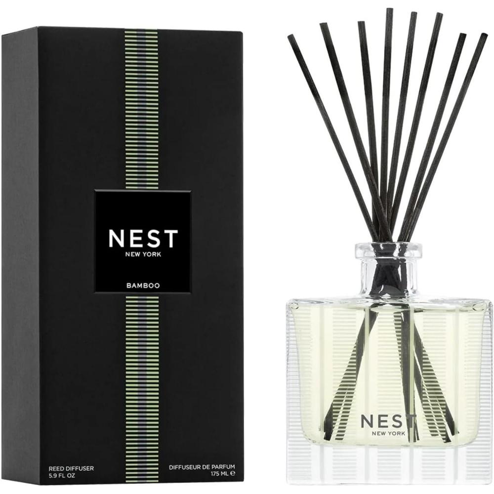 imageNEST New York Reed Diffuser Moroccan Amber  59 fl oz  Fragrance for Up to 90 Days  Reusable Refillable Glass Holder  Includes 8 AllNatural Reed Sticks  Flame FreeBamboo