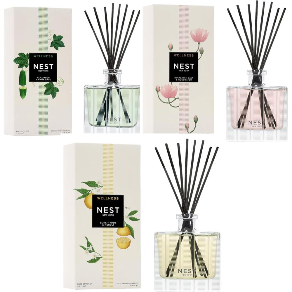 imageNEST New York Reed Diffuser Wellness Bundle  Includes Cucumber ampamp White Sage Himalayan Salt ampamp Rosewater and Sunlit Yuzu ampamp Neroli  59 fl oz Each