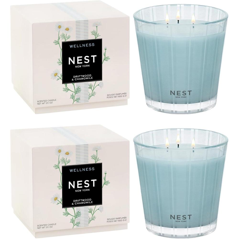 imageNEST New York Scented 3Wick Candle Cucumber ampamp White Sage  212 oz Pack of 2  Up to 100Hour Burn Time  Reusable Glass VesselDriftwood  Chamomile