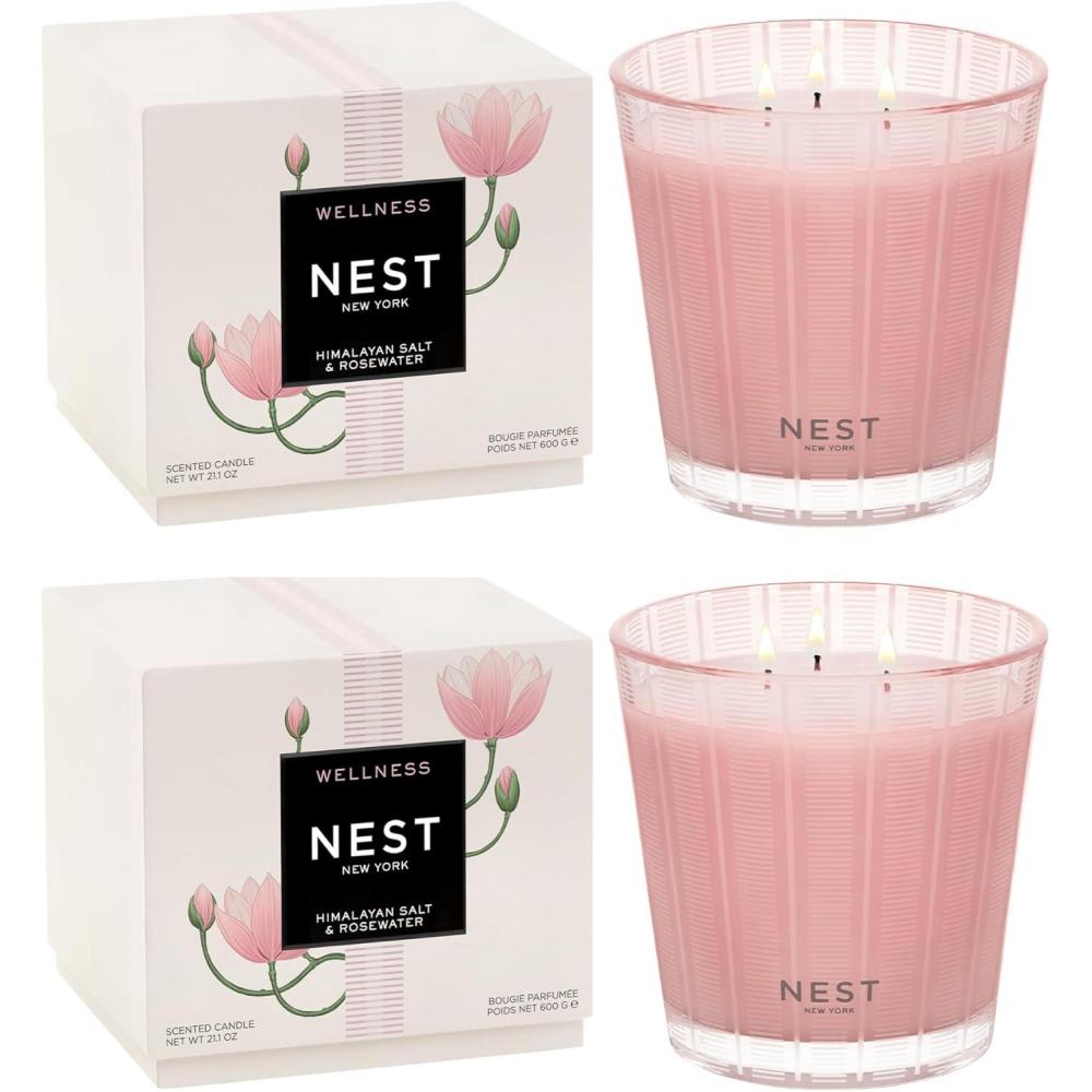 imageNEST New York Scented 3Wick Candle Cucumber ampamp White Sage  212 oz Pack of 2  Up to 100Hour Burn Time  Reusable Glass VesselHimalayan Salt  Rosewater