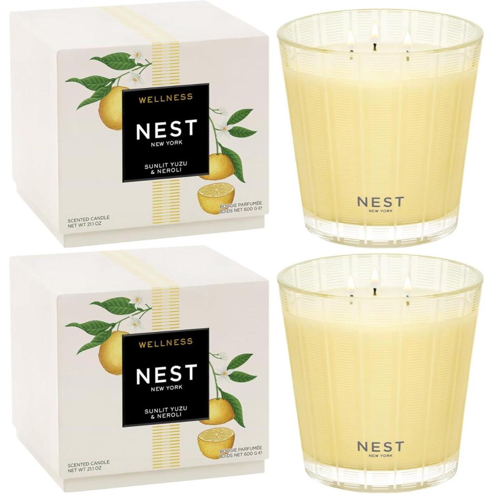 imageNEST New York Scented 3Wick Candle Cucumber ampamp White Sage  212 oz Pack of 2  Up to 100Hour Burn Time  Reusable Glass VesselSunlit Yuzu  Neroli