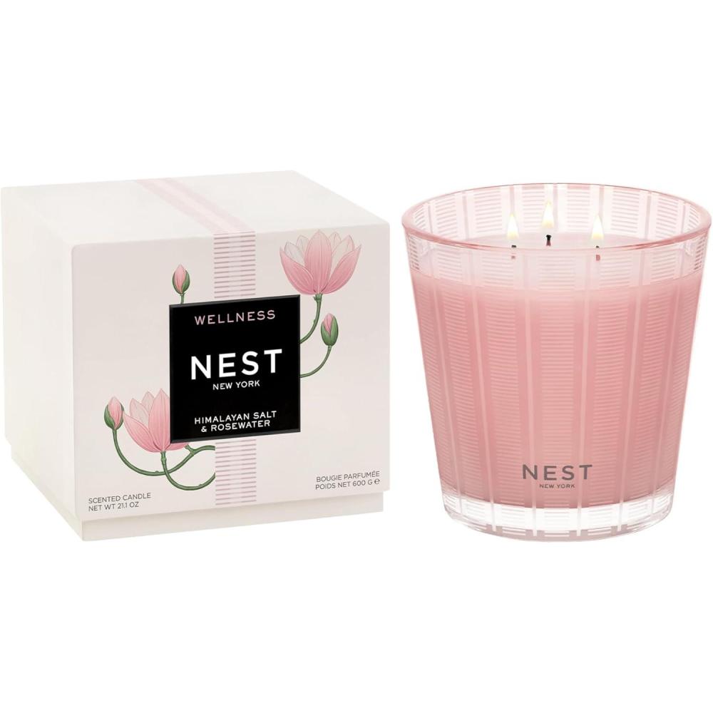 imageNEST New York Scented 3Wick Candle Driftwood ampamp Chamomile  212 oz  Up to 100Hour Burn Time  Reusable Glass VesselHimalayan Salt  Rosewater