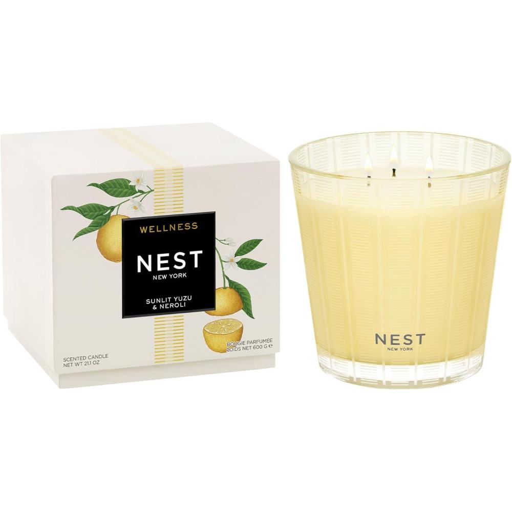 imageNEST New York Scented 3Wick Candle Driftwood ampamp Chamomile  212 oz  Up to 100Hour Burn Time  Reusable Glass VesselSunlit Yuzu  Neroli