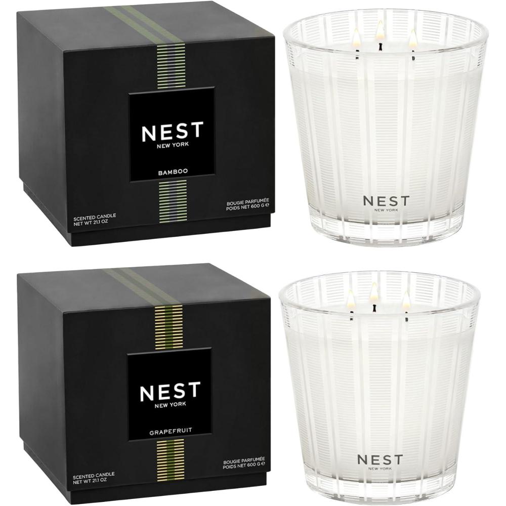 imageNEST New York Scented 3Wick Candle Duo  Bamboo ampamp Grapefruit 212 oz Pack of 2  Up to 100Hour Burn Time  Reusable Glass VesselBamboo  Grapefruit