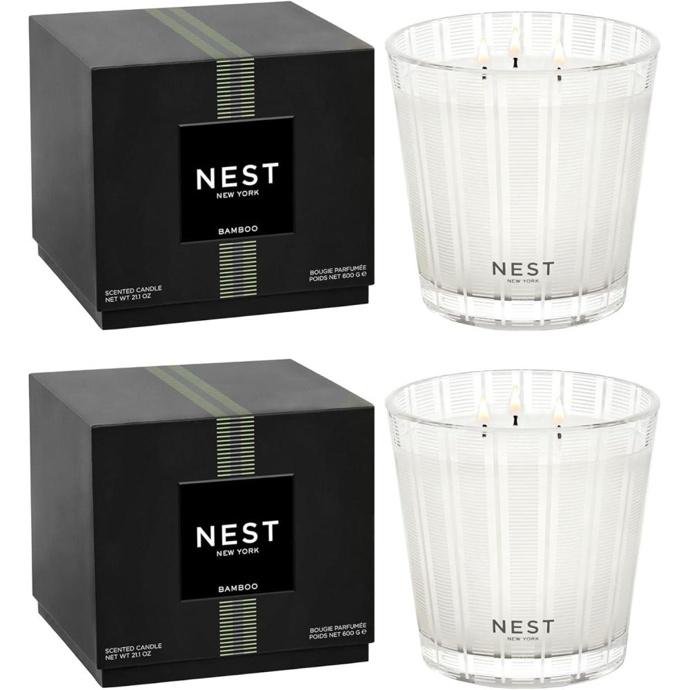 imageNEST New York Scented 3Wick Candle Duo  Bamboo ampamp Grapefruit 212 oz Pack of 2  Up to 100Hour Burn Time  Reusable Glass VesselBamboo