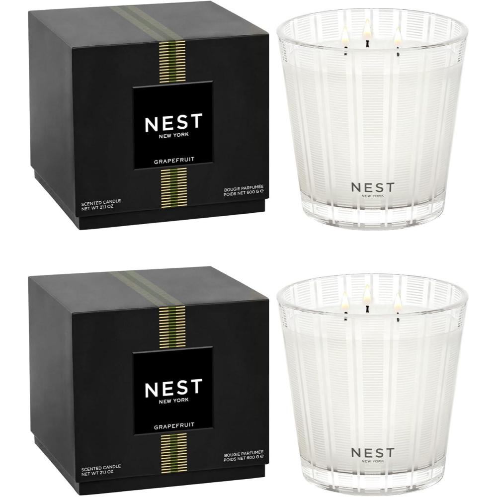 imageNEST New York Scented 3Wick Candle Duo  Bamboo ampamp Grapefruit 212 oz Pack of 2  Up to 100Hour Burn Time  Reusable Glass VesselGrapefruit