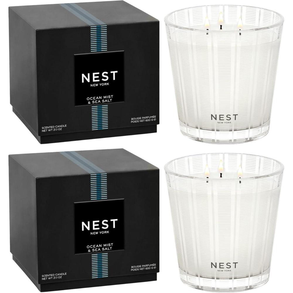 imageNEST New York Scented 3Wick Candle Duo  Bamboo ampamp Grapefruit 212 oz Pack of 2  Up to 100Hour Burn Time  Reusable Glass VesselOcean Mist  Sea Salt