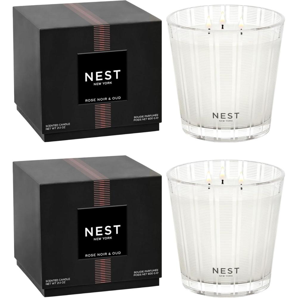 imageNEST New York Scented 3Wick Candle Duo  Bamboo ampamp Grapefruit 212 oz Pack of 2  Up to 100Hour Burn Time  Reusable Glass VesselRose Noir  Oud