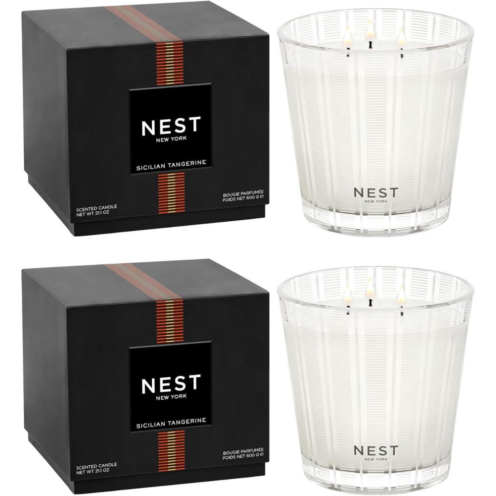 imageNEST New York Scented 3Wick Candle Duo  Bamboo ampamp Grapefruit 212 oz Pack of 2  Up to 100Hour Burn Time  Reusable Glass VesselSicilian Tangerine