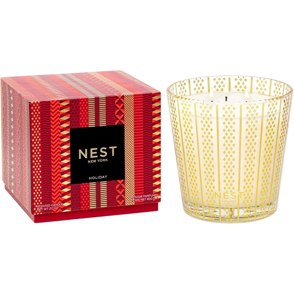 imageNEST New York Scented 3Wick Candle Holiday  212 oz  Up to 100Hour Burn Time  Reusable Glass VesselHoliday