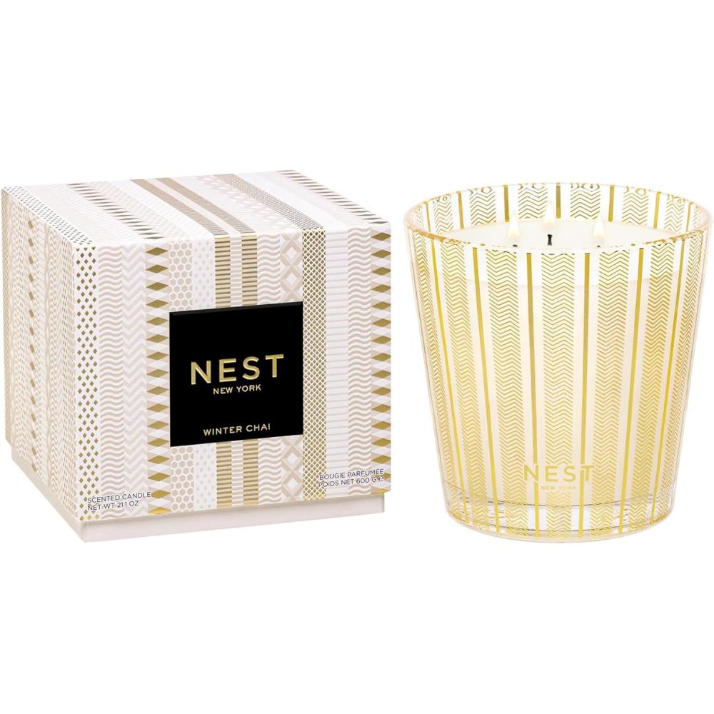 imageNEST New York Scented 3Wick Candle Holiday  212 oz  Up to 100Hour Burn Time  Reusable Glass VesselWinter Chai