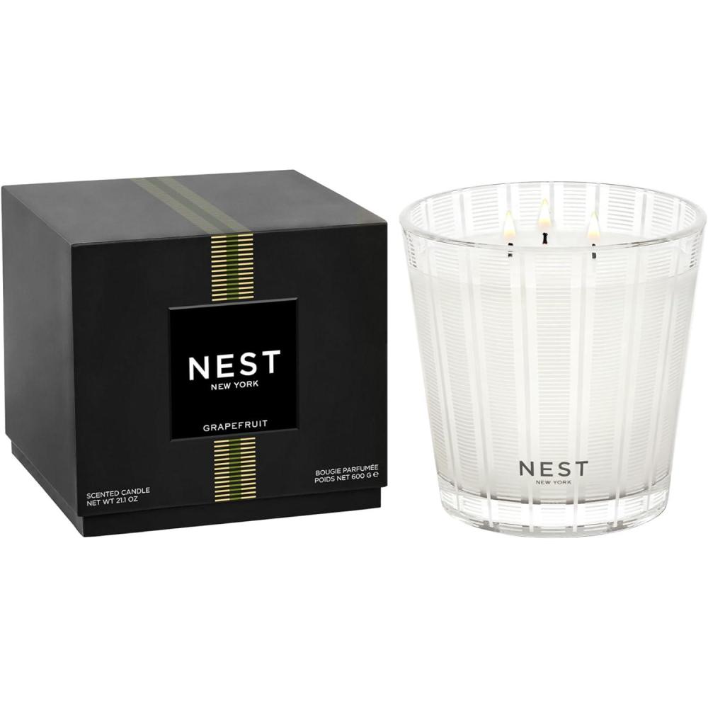 imageNEST New York Scented 3Wick Candle Ocean Mist ampamp Sea Salt  212 oz  Up to 100Hour Burn Time  Reusable Glass VesselGrapefruit
