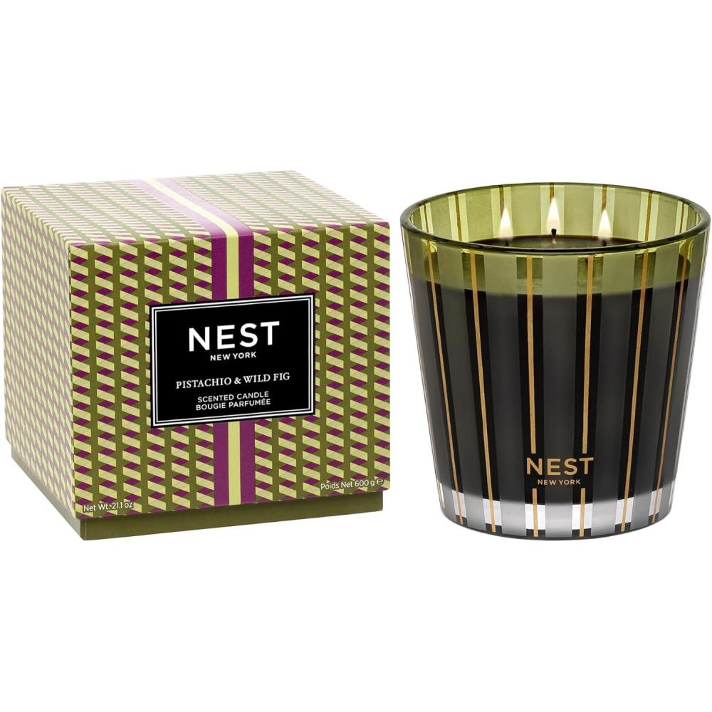 imageNEST New York Scented 3Wick Candle Pumpkin Chai  212 oz  Up to 100Hour Burn Time  Reusable Glass VesselPistachio  Wild Fig