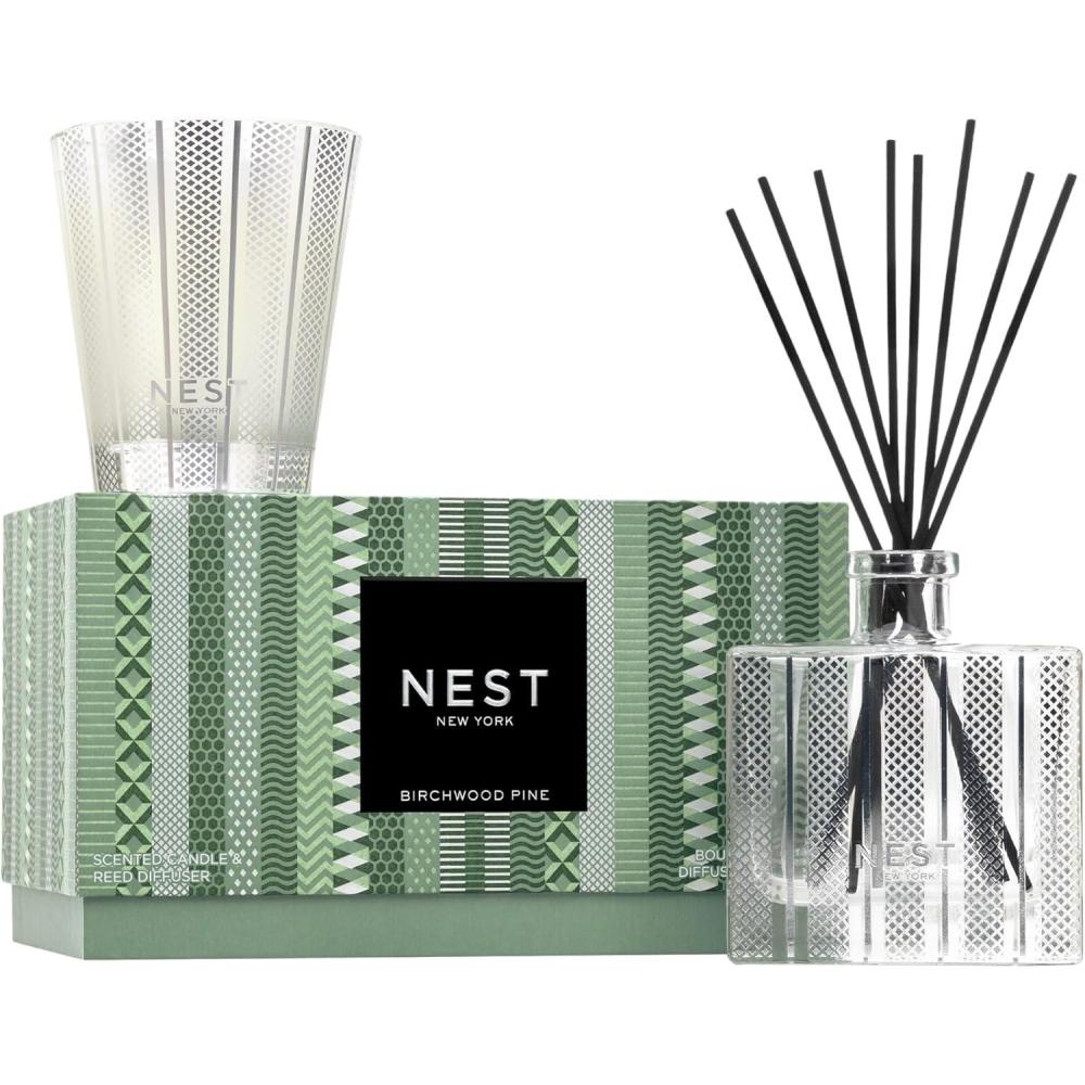 imageNEST New York Scented Classic Candle 81 oz ampamp Diffuser 59 fl oz Set Holiday  Reusable Glass Vessel  Vegan Cruelty FreeBirchwood Pine