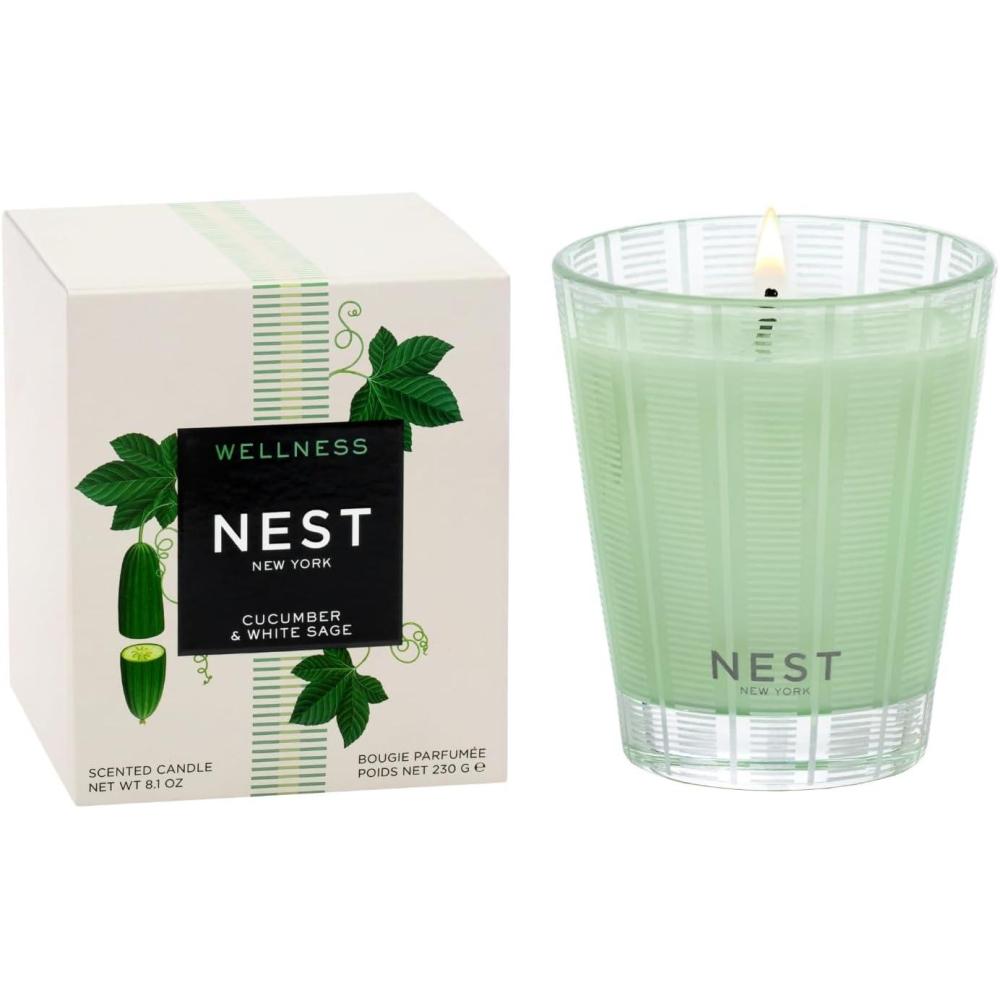 imageNEST New York Scented Classic Candle Cucumber ampamp White Sage  81 oz  Up to 60Hour Burn Time  Reusable Glass VesselCucumber  White Sage