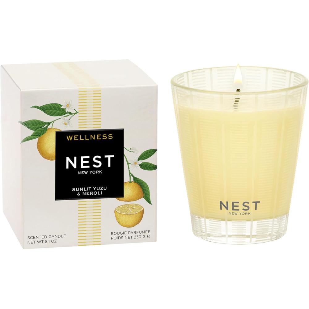 imageNEST New York Scented Classic Candle Cucumber ampamp White Sage  81 oz  Up to 60Hour Burn Time  Reusable Glass VesselSunlit Yuzu  Neroli