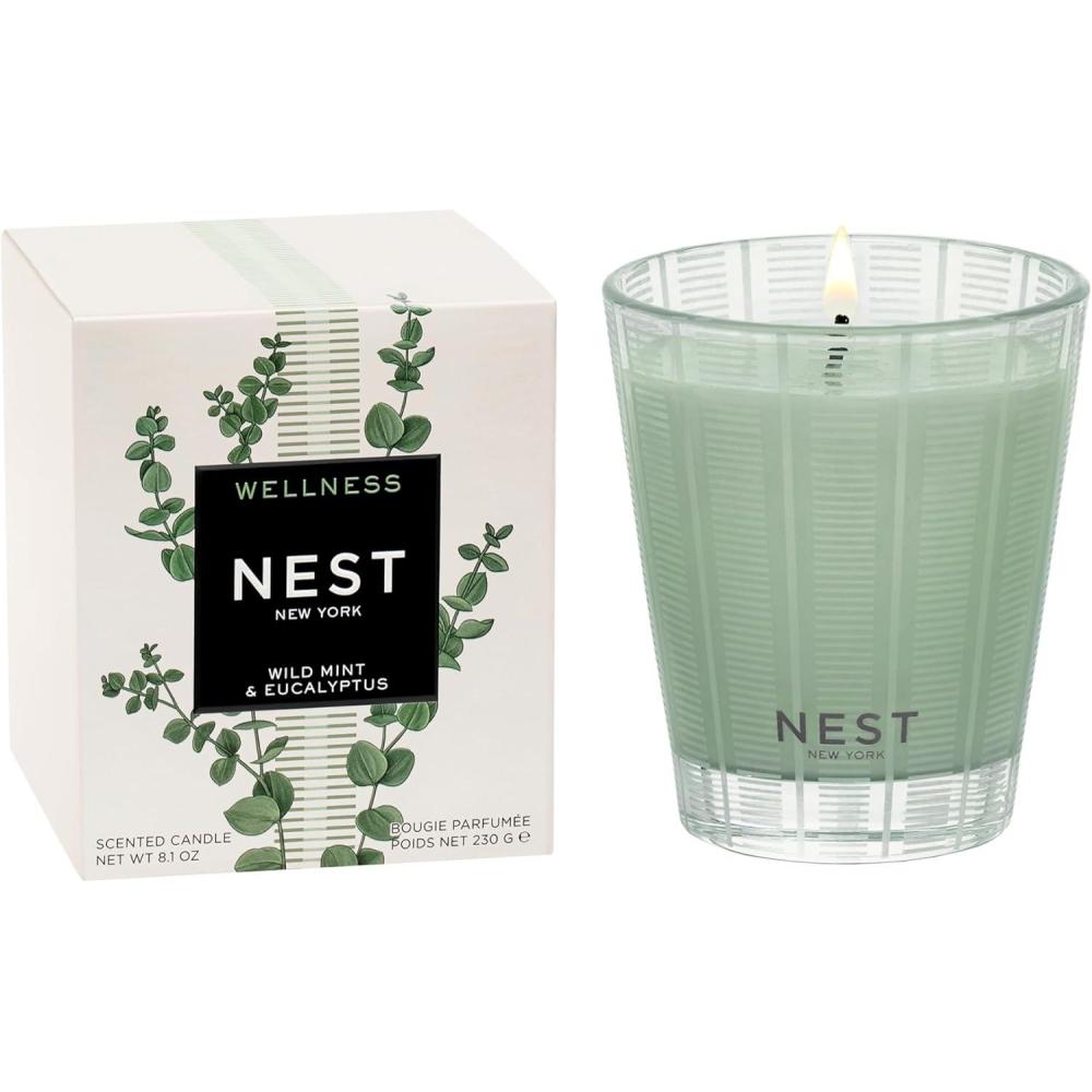 imageNEST New York Scented Classic Candle Cucumber ampamp White Sage  81 oz  Up to 60Hour Burn Time  Reusable Glass VesselWild Mint  Eucalyptus