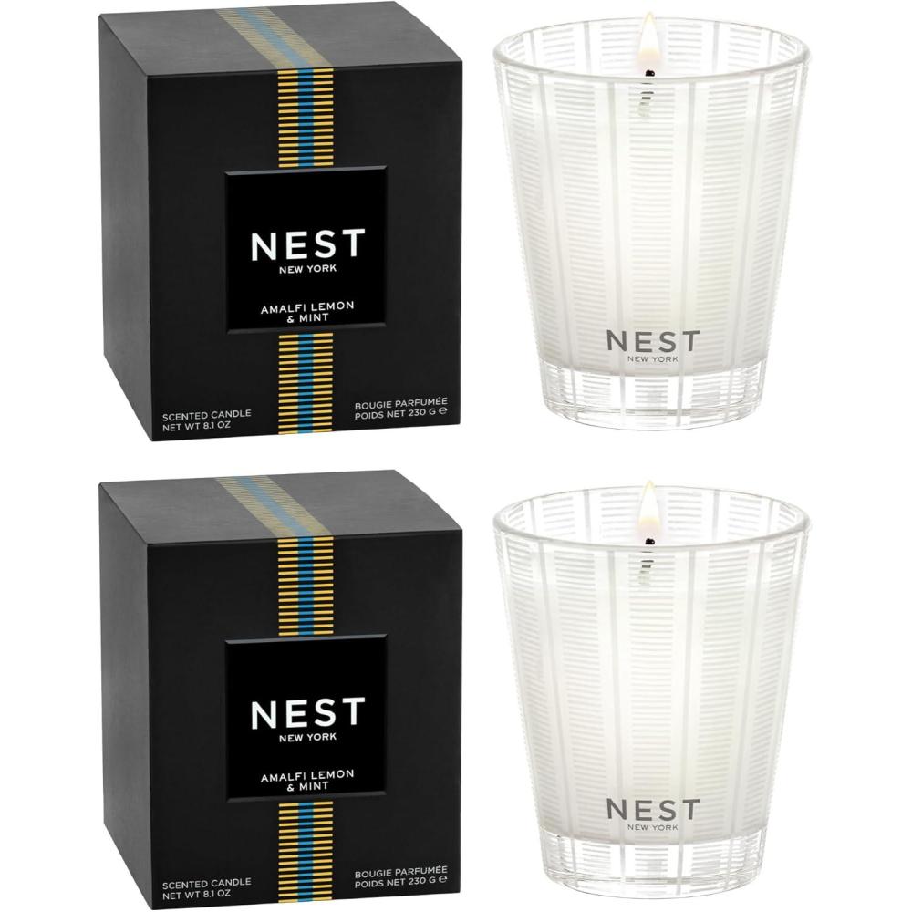 imageNEST New York Scented Classic Candle Duo Forest Rain  81 oz Pack of 2  Up to 60Hour Burn Time Each  Reusable Glass VesselAmalfi Lemon  Mint
