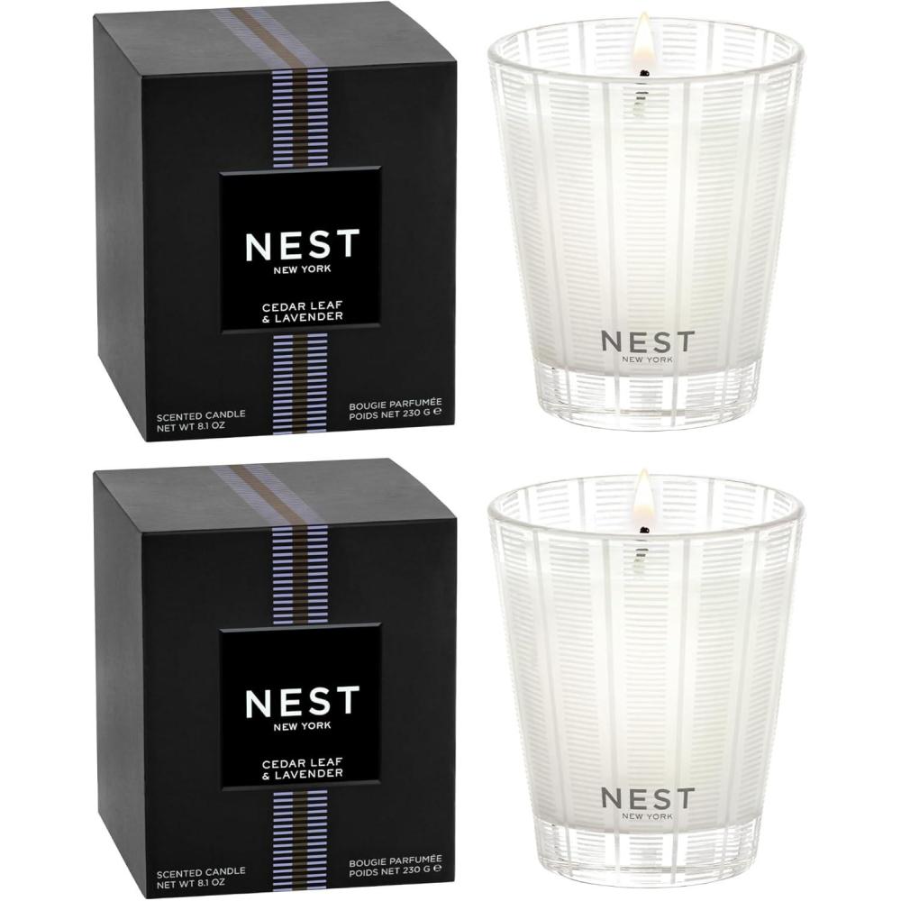 imageNEST New York Scented Classic Candle Duo Forest Rain  81 oz Pack of 2  Up to 60Hour Burn Time Each  Reusable Glass VesselCedar Leaf  Lavender