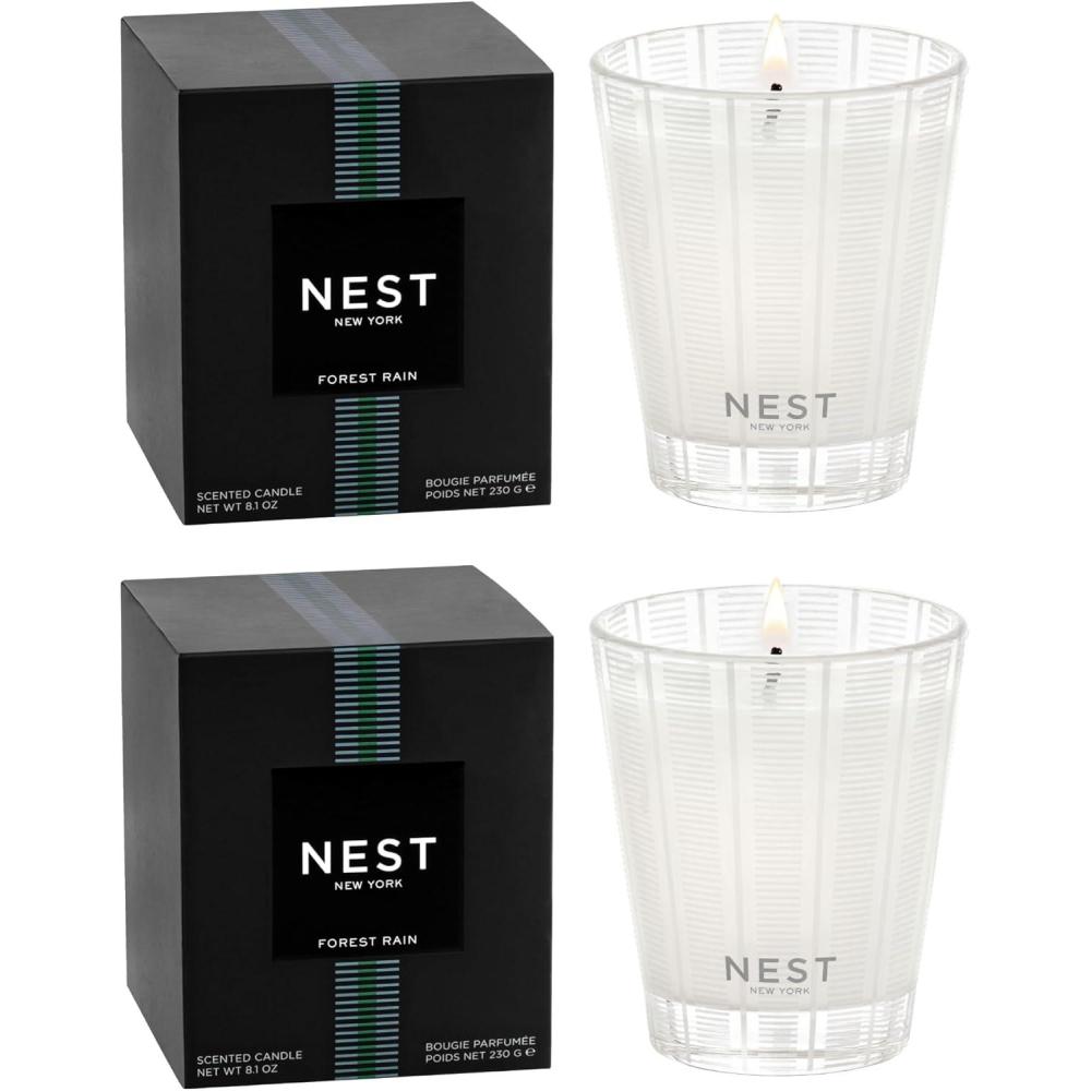imageNEST New York Scented Classic Candle Duo Forest Rain  81 oz Pack of 2  Up to 60Hour Burn Time Each  Reusable Glass VesselForest Rain