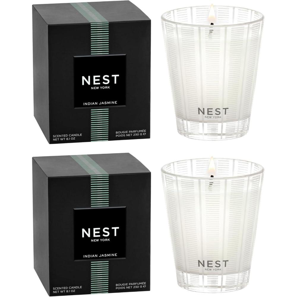 imageNEST New York Scented Classic Candle Duo Forest Rain  81 oz Pack of 2  Up to 60Hour Burn Time Each  Reusable Glass VesselIndian Jasmine