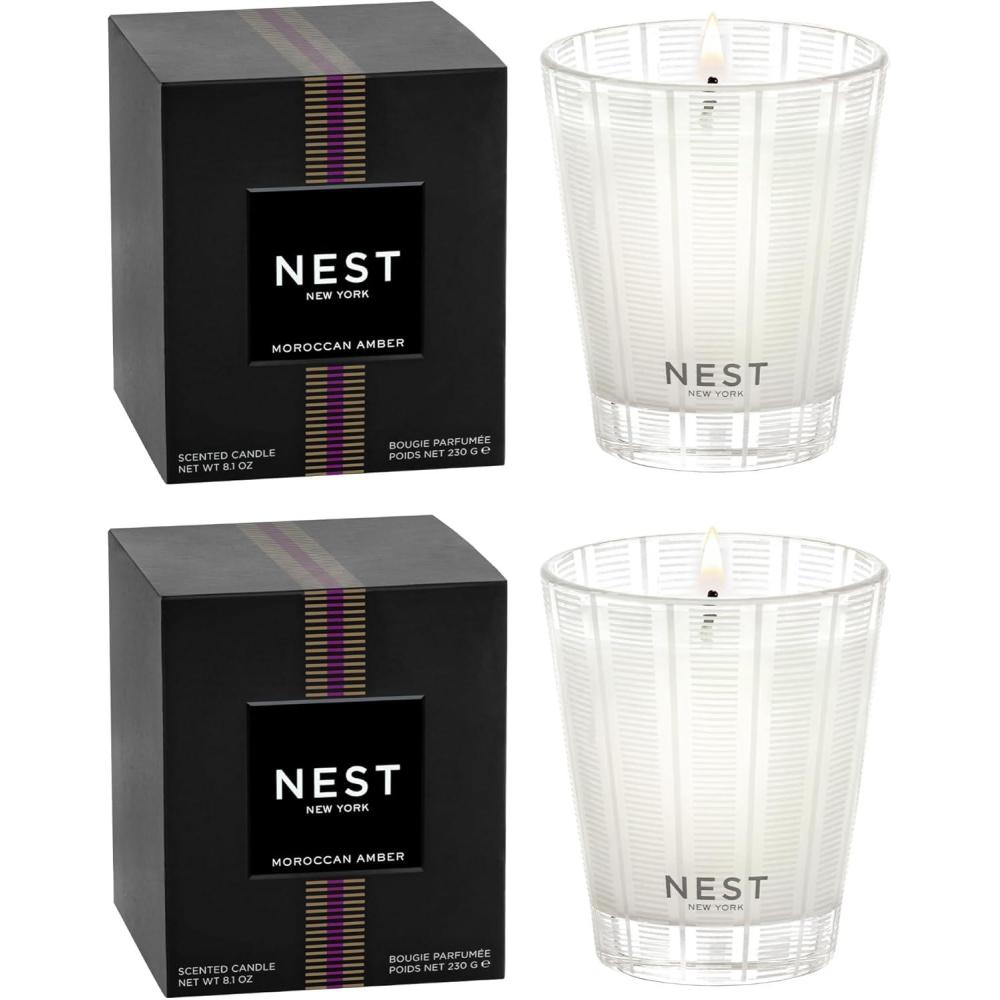 imageNEST New York Scented Classic Candle Duo Forest Rain  81 oz Pack of 2  Up to 60Hour Burn Time Each  Reusable Glass VesselMoroccan Amber
