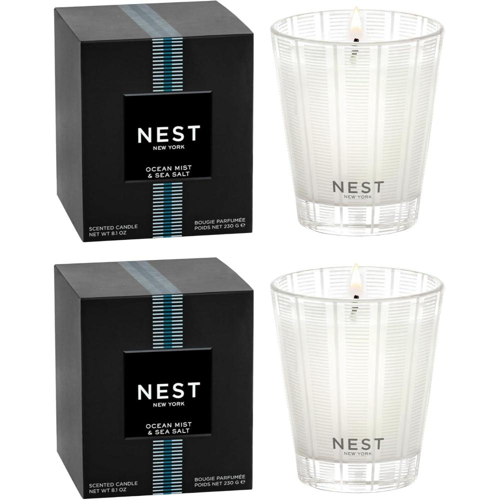 imageNEST New York Scented Classic Candle Duo Forest Rain  81 oz Pack of 2  Up to 60Hour Burn Time Each  Reusable Glass VesselOcean Mist  Sea Salt