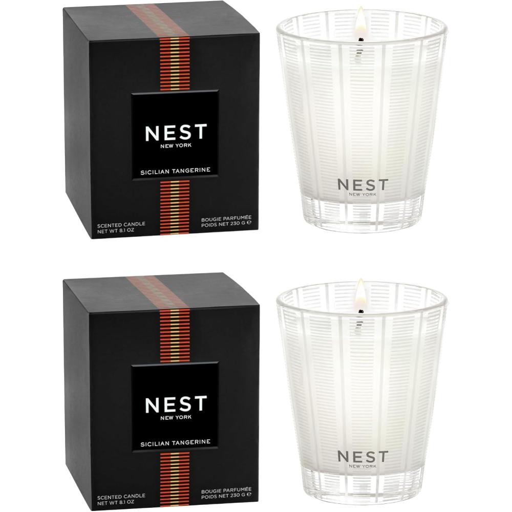 imageNEST New York Scented Classic Candle Duo Forest Rain  81 oz Pack of 2  Up to 60Hour Burn Time Each  Reusable Glass VesselSicilan Tangerine