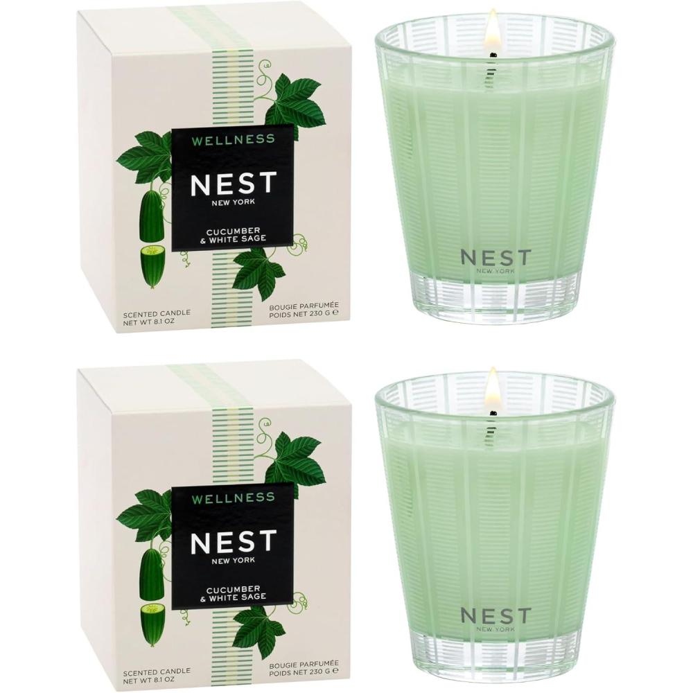 imageNEST New York Scented Classic Candle Duo Himalayan Salt ampamp Rosewater  81 oz Pack of 2  Up to 60Hour Burn Time Each  Reusable Glass VesselCucumber  White Sage