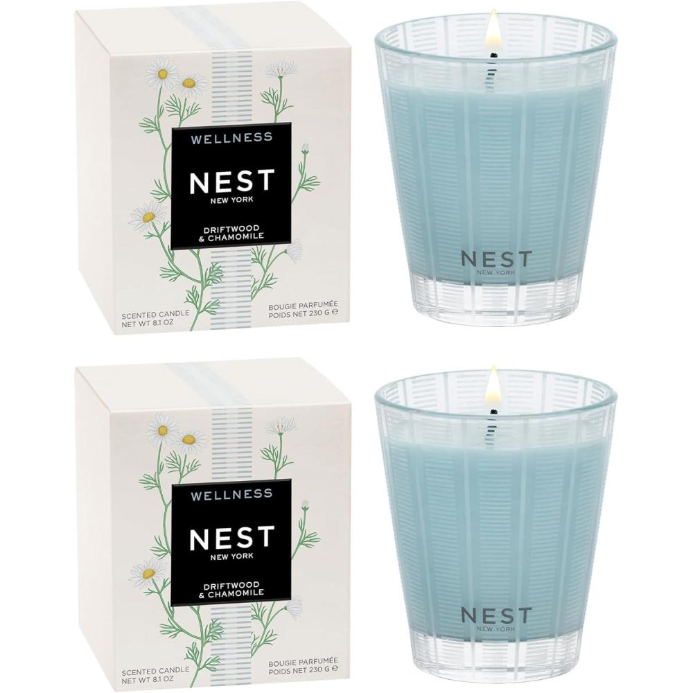 imageNEST New York Scented Classic Candle Duo Himalayan Salt ampamp Rosewater  81 oz Pack of 2  Up to 60Hour Burn Time Each  Reusable Glass VesselDriftwood  Chamomile
