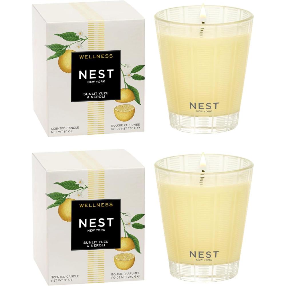 imageNEST New York Scented Classic Candle Duo Himalayan Salt ampamp Rosewater  81 oz Pack of 2  Up to 60Hour Burn Time Each  Reusable Glass VesselSunlit Yuzu  Neroli