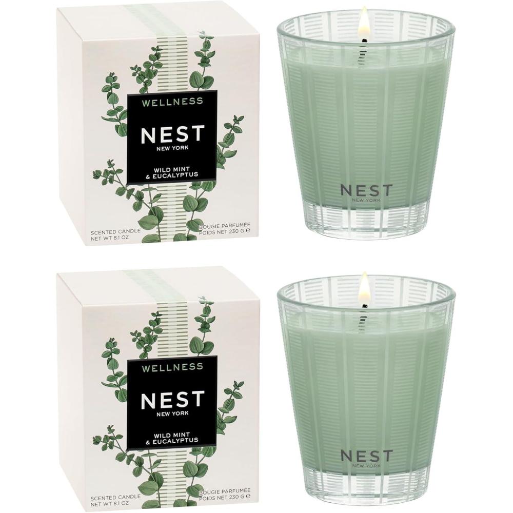 imageNEST New York Scented Classic Candle Duo Himalayan Salt ampamp Rosewater  81 oz Pack of 2  Up to 60Hour Burn Time Each  Reusable Glass VesselWild Mint  Eucalyptus