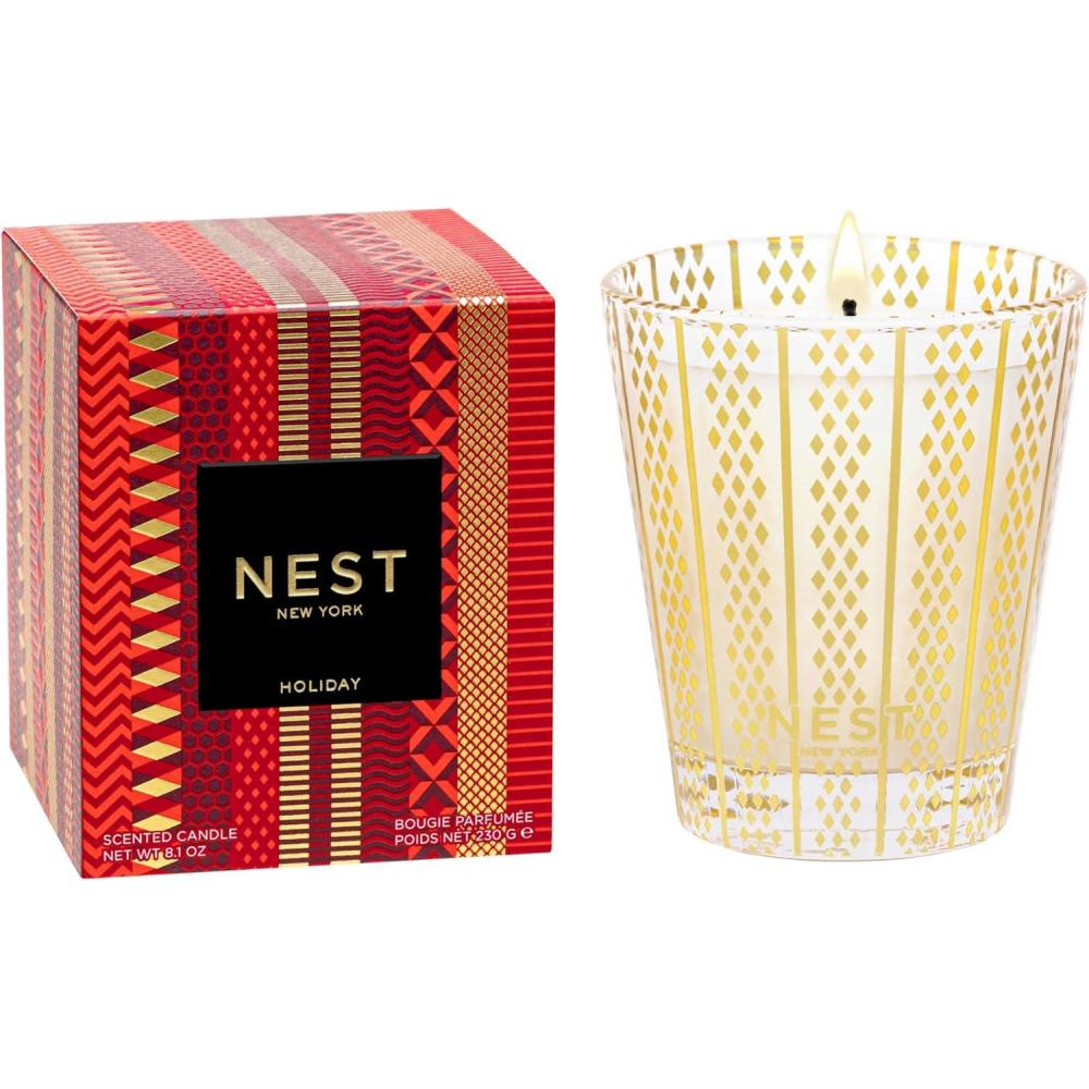 imageNEST New York Scented Classic Candle Holiday  81 oz  Up to 60Hour Burn Time  Reusable Glass VesselHoliday