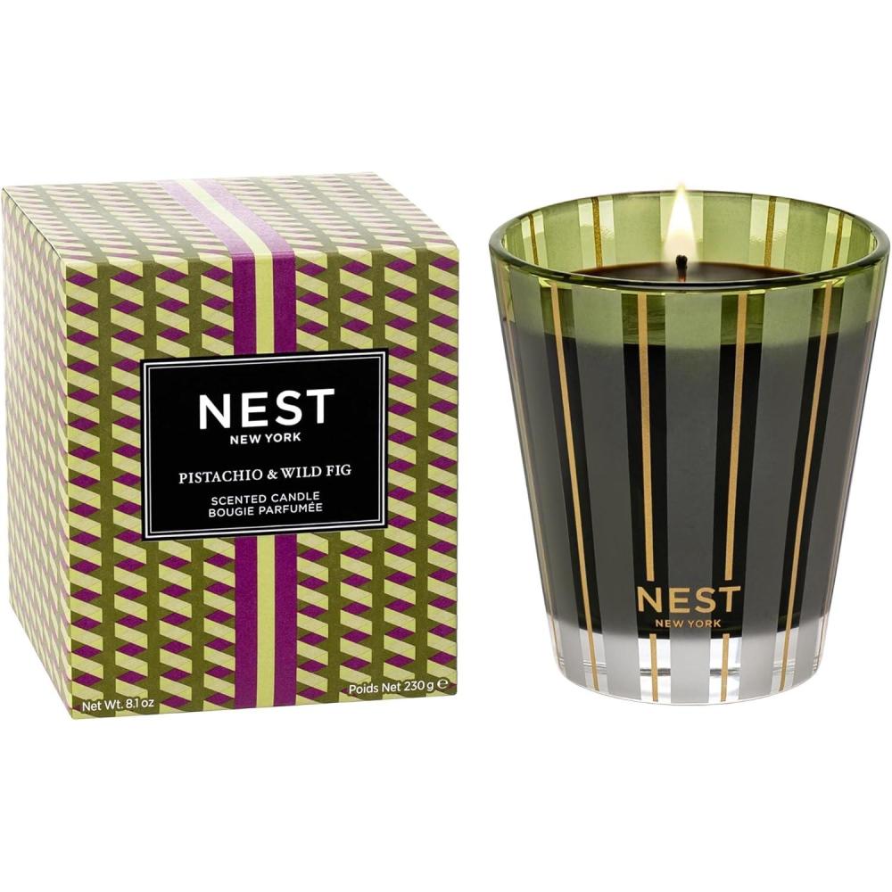 imageNEST New York Scented Classic Candle Pumpkin Chai  81 oz  Up to 60Hour Burn Time  Reusable Glass VesselPistachio  Wild Fig