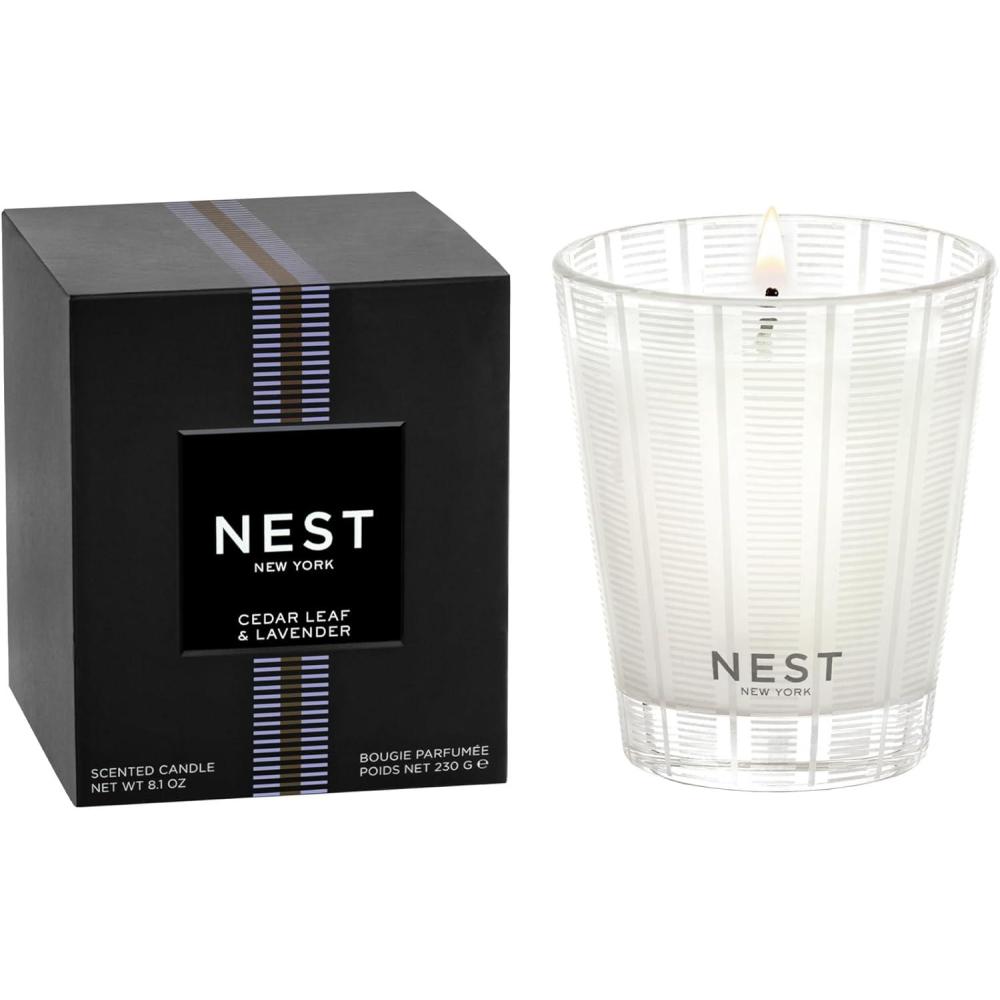 imageNEST New York Scented Classic Candle Sicilian Tangerine  81 oz  Up to 60Hour Burn Time  Reusable Glass VesselCedar Leaf  Lavender