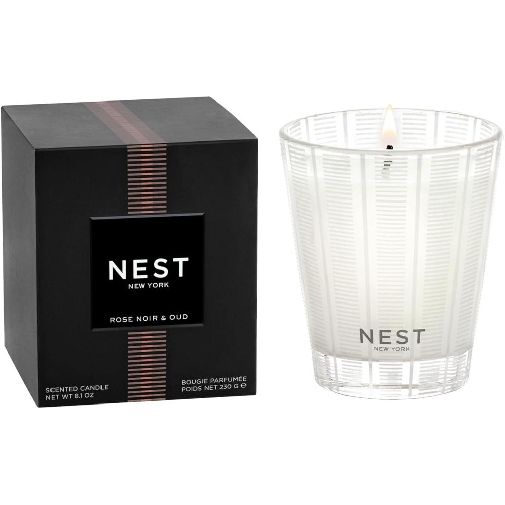 imageNEST New York Scented Classic Candle Sicilian Tangerine  81 oz  Up to 60Hour Burn Time  Reusable Glass VesselRose Noir  Oud