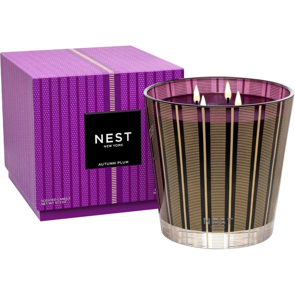 imageNEST New York Scented Luxury 4Wick Candle Autumn Plum  437 oz  Up to 120Hour Burn Time  Reusable Glass VesselAutumn Plum