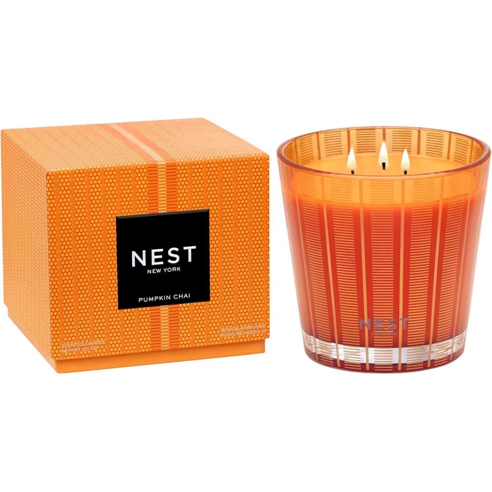 imageNEST New York Scented Luxury 4Wick Candle Autumn Plum  437 oz  Up to 120Hour Burn Time  Reusable Glass VesselPumpkin Chai