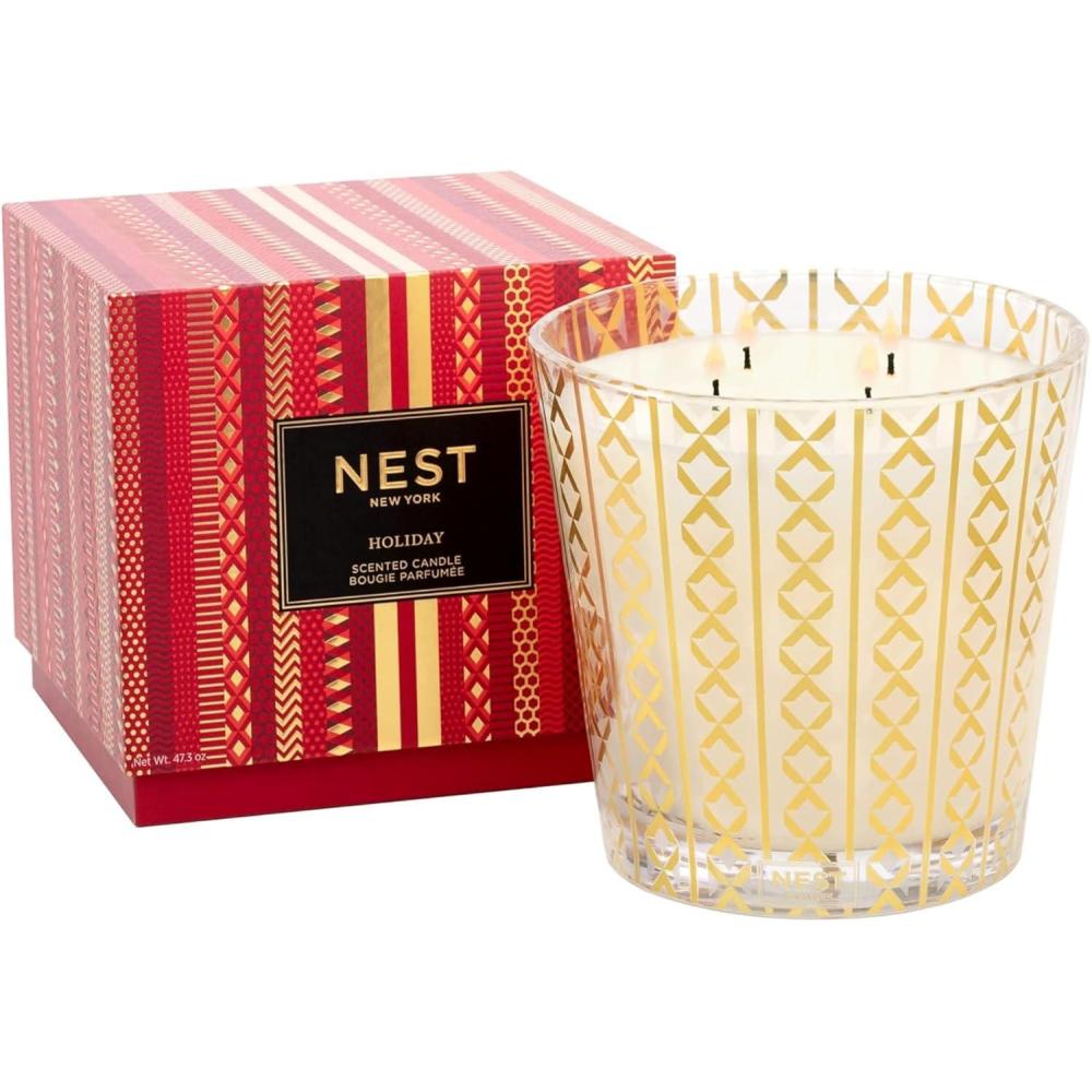 imageNEST New York Scented Luxury 4Wick Candle Birchwood Pine  437 oz  Up to 120Hour Burn Time  Reusable Glass VesselHoliday