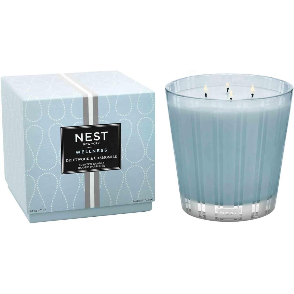 imageNEST New York Scented Luxury 4Wick Candle Lime Zest ampamp Matcha  437 oz  Up to 120Hour Burn Time  Reusable Glass VesselDriftwood  Chamomile