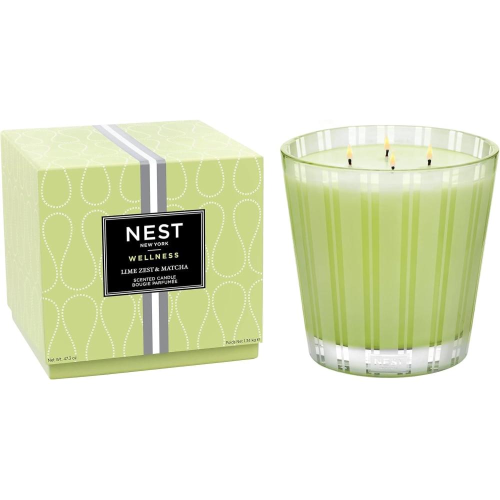 imageNEST New York Scented Luxury 4Wick Candle Lime Zest ampamp Matcha  437 oz  Up to 120Hour Burn Time  Reusable Glass VesselLime Zest  Matcha