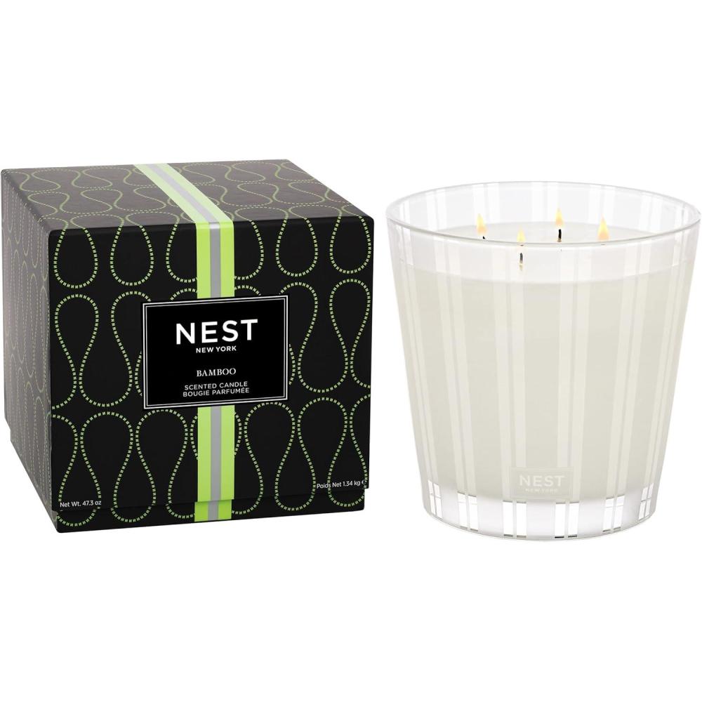 imageNEST New York Scented Luxury 4Wick Candle Moroccan Amber  437 oz  Up to 120Hour Burn Time  Reusable Glass VesselBamboo