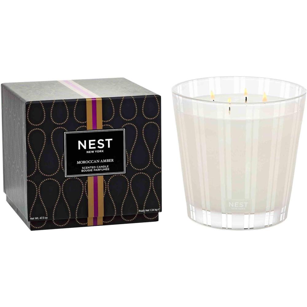 imageNEST New York Scented Luxury 4Wick Candle Moroccan Amber  437 oz  Up to 120Hour Burn Time  Reusable Glass VesselMoroccan Amber